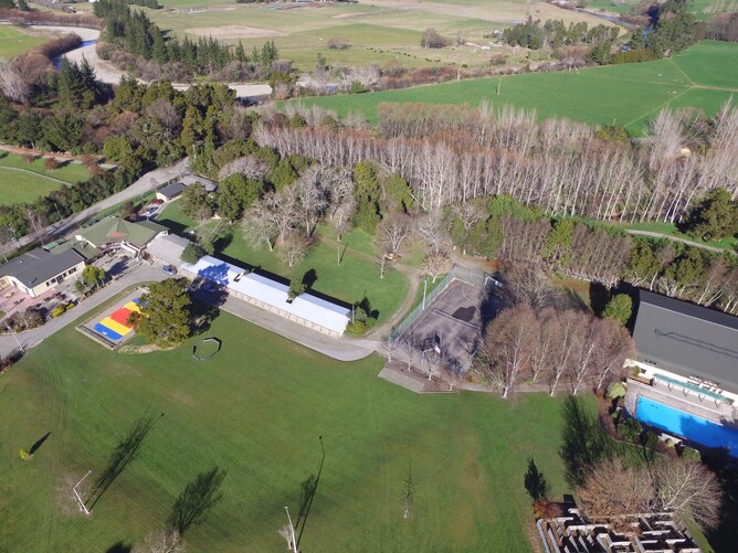 An aerial view of Teapot Valley Christian Camp, Nelson.