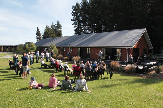 Woodend Christian Camp Trust Chairman Peter van't Wout shares his vision at the official opening of the Nancy Jean Forbes Training Centre in Canterbury.