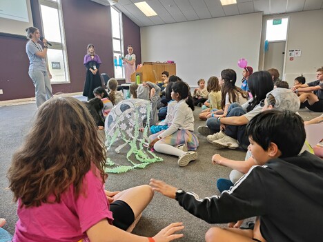 Rebecca and the team of leaders teaching Bible stories at the KCC Holiday Programme.