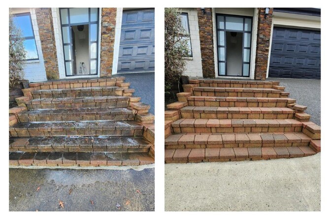 Hamilton house washing, steps and entrance before and after soft wash by DryGutts