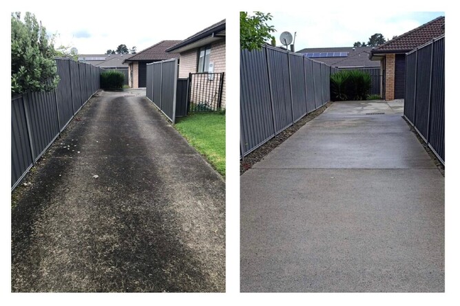 driveway cleaned by Dry Gutts before and after