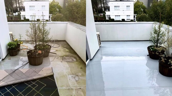 before and after pictures of deck clean. Exterior house wash services Hamilton