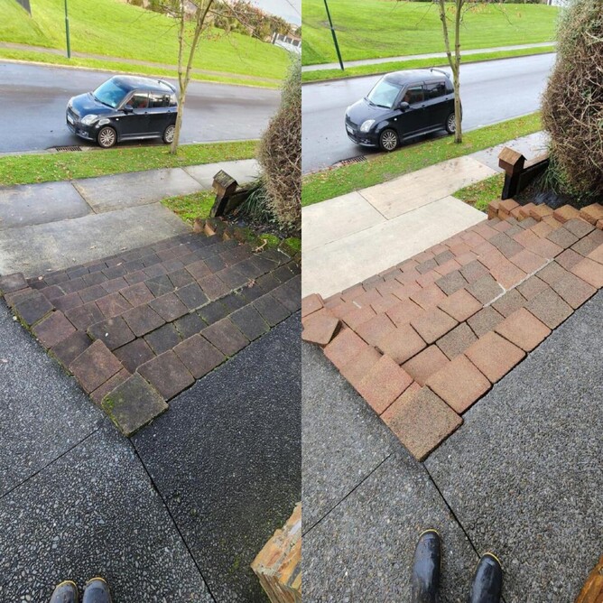 Before and after exterior clean of steps by Dry Gutts