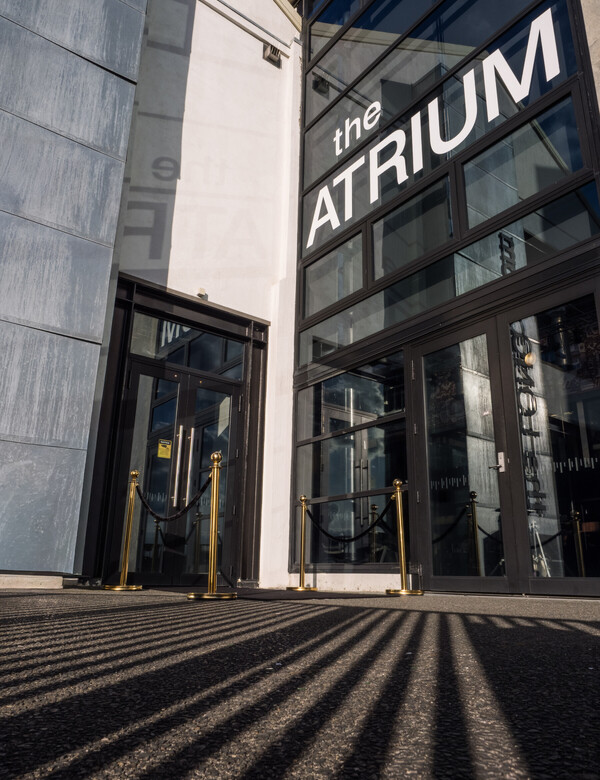 Dramatic photo of the entrance of The Atrium event venue in Hamilton, NZ.