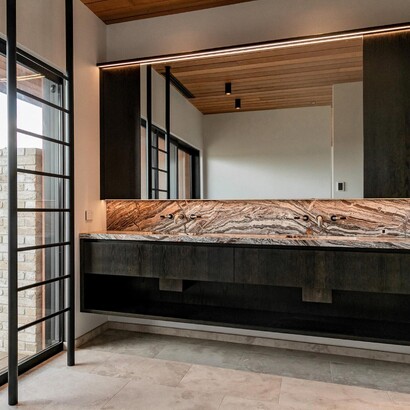 hand crafted custom bathroom cabinetry woodgrain finish