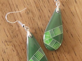 Graphic design resin earrings Green blending green