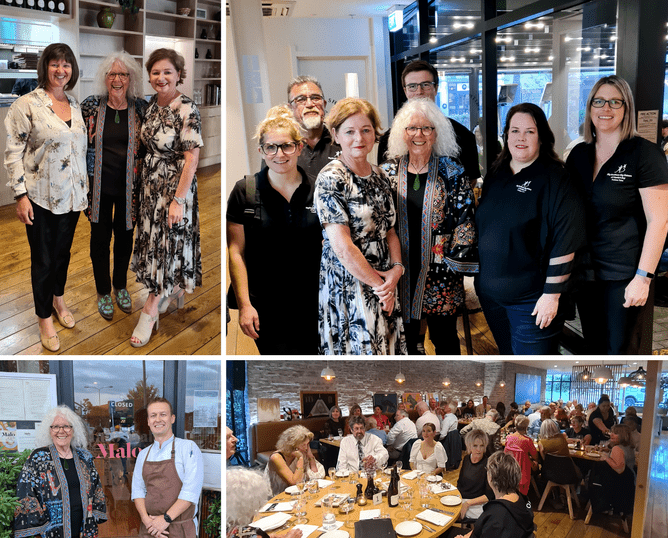 From top left to right: Susie, Fleur and Jane. The BBBS team and Fleur. Bottom left to Right: Fleur and Bert, the evening's Guests