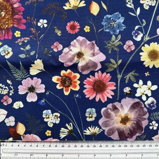 floral cotton canvas on navy background