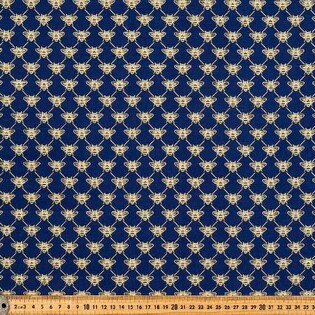 Navy with gold bees cotton duck fabric