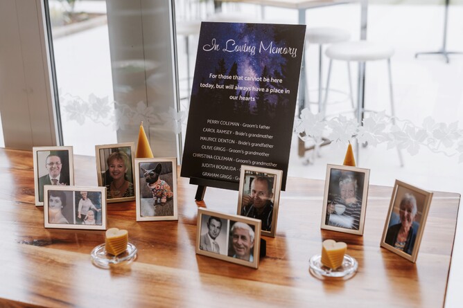 Lost loved ones wedding tribute table at Markovina Estate in Kumeu, Auckland