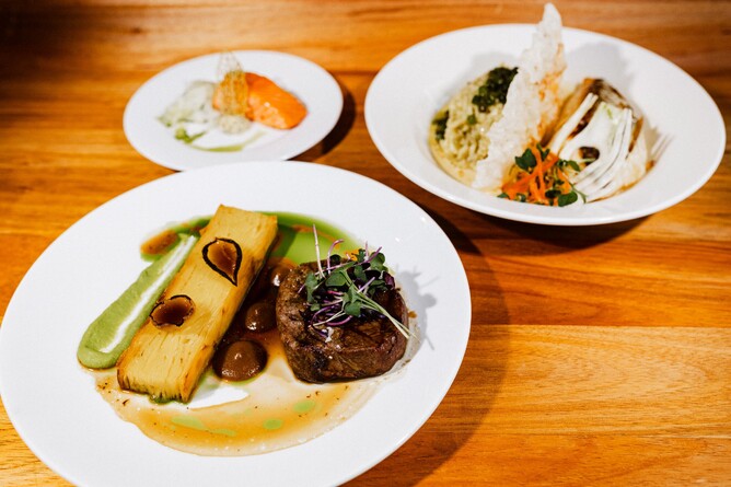 Plated meal at Markovina Estate in Kumeu, Auckland