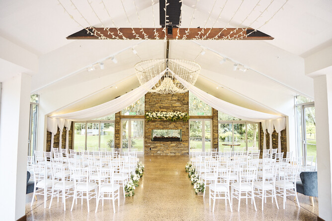 Indoor wet weather ceremony location at Markovina Estate in Kumeu,. Auckland