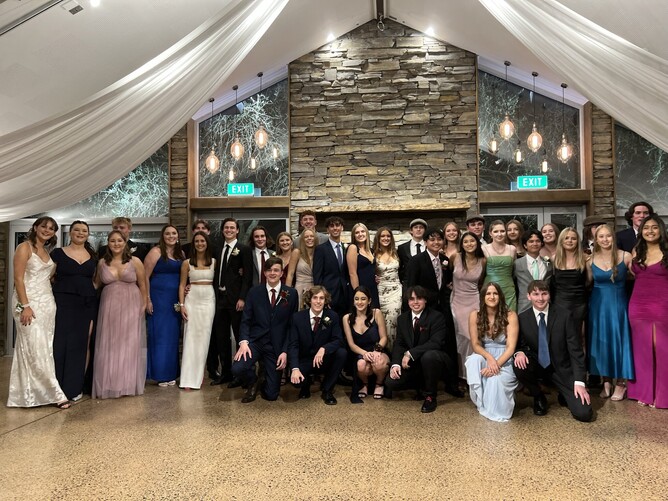 Group photo of school ball  at Markovina Vineyard Estate in Kumeu