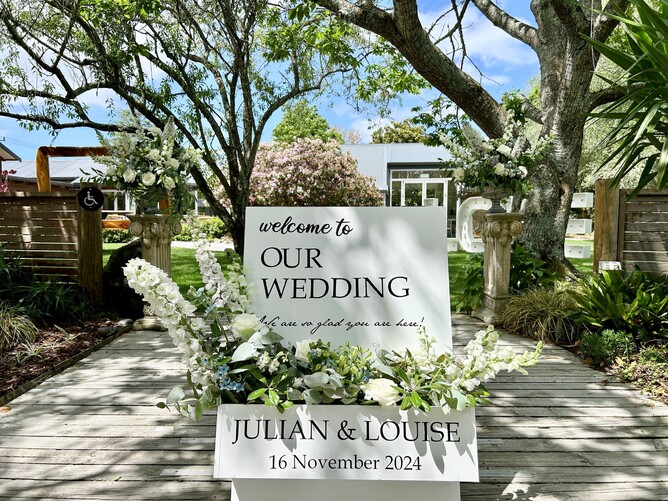 Welcome signage at Markovina Vineyard Estate in Kumeu