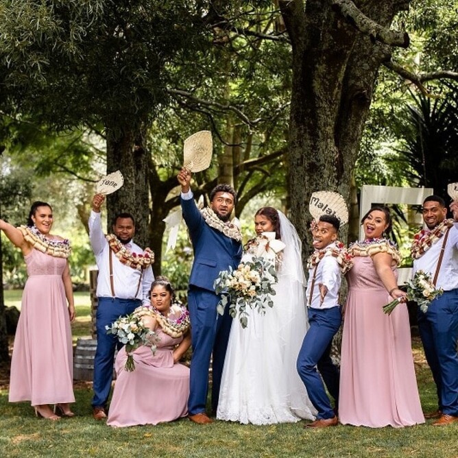 Jone & Mele with their wedding guests