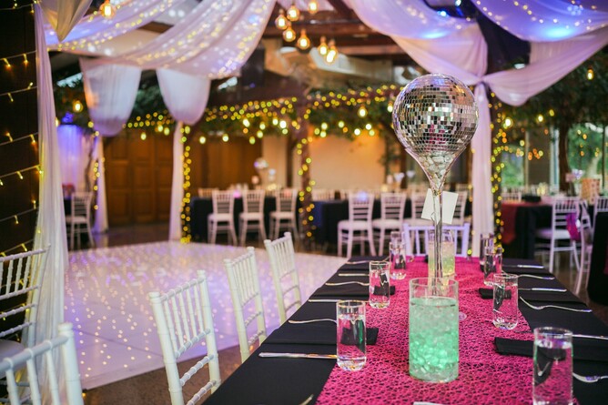 Disco theme school ball setup at Markovina Vineyard Estate in Kumeu