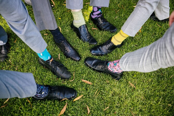 Funky groomsmen socks at Markovina Estate in Kumeu, Auckland