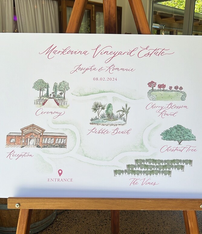 Map of garden wedding venue at Markovina Estate in Kumeu