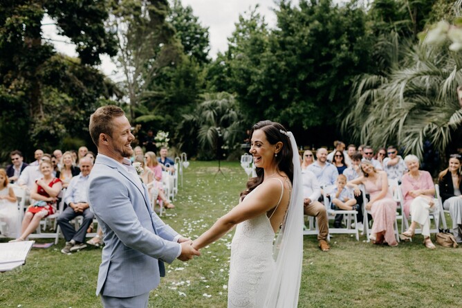 Wedding ceremony at The Palms at Markovina Estate in Kumeu, Auckland