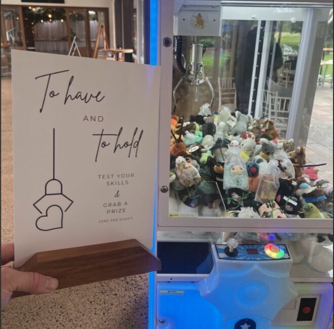 Claw machine wedding favours at Markovina Estate in Kumeu