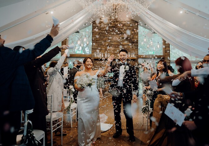 Wet Weather Indoor Fireplace Ceremony Location at Markovina Vineyard Estate in Kumeu