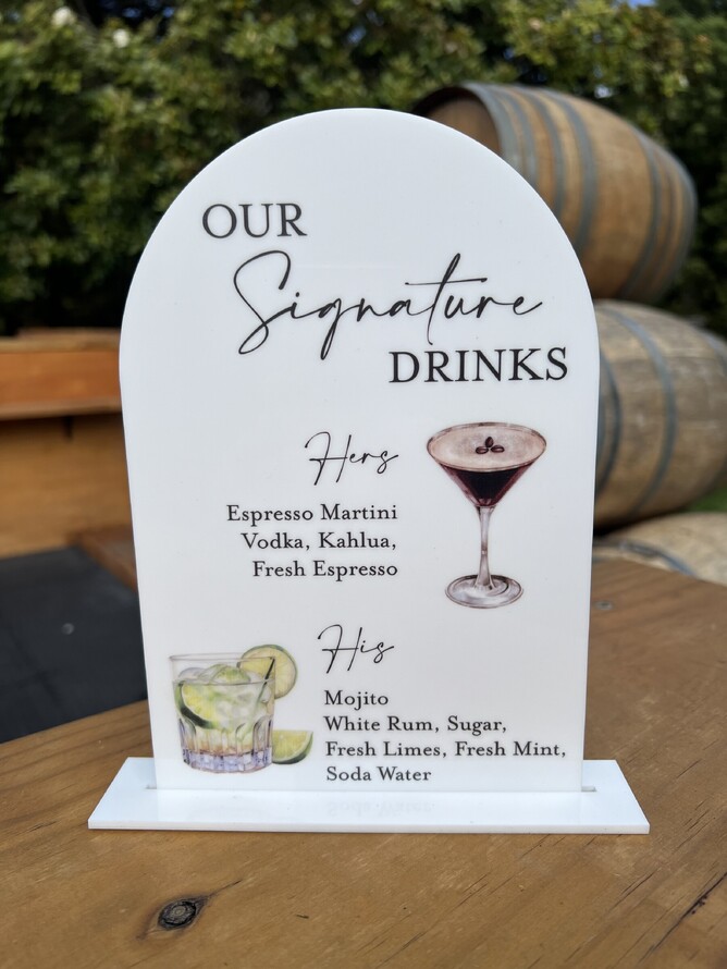 His & Her Cocktail signage at Markovina Vineyard Estate in Kumeu