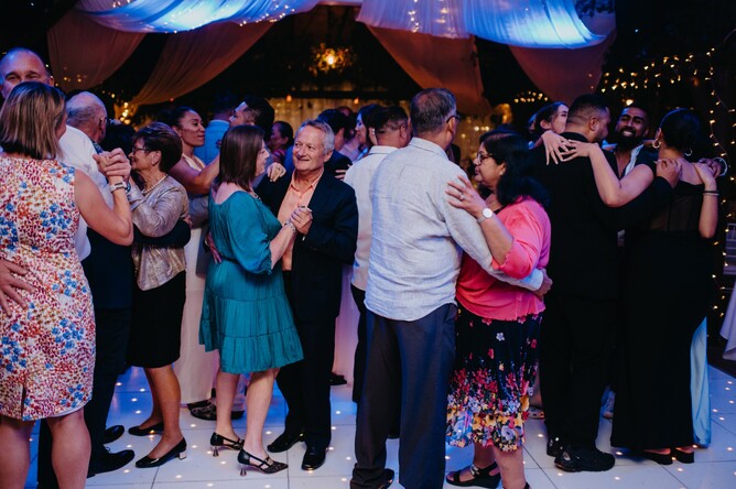 Wedding guests dancing during the reception at Markovina Estate in Kumeu