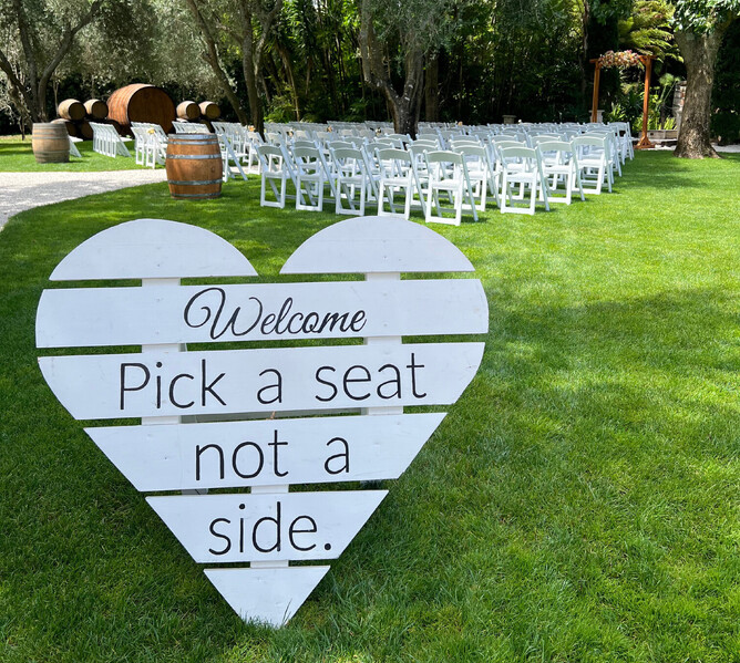 Welcome Pick a Seat , not a side heart signage