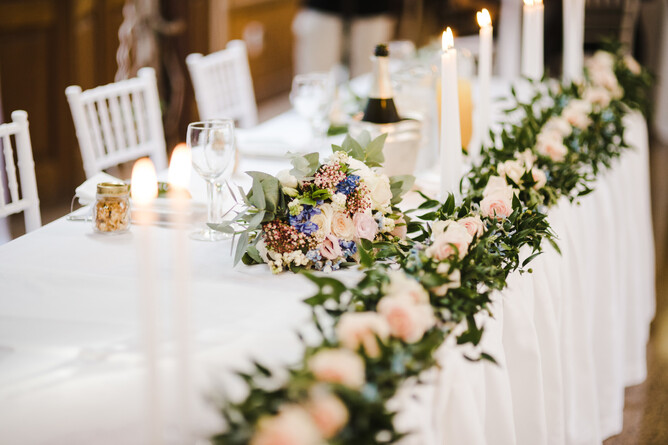 Floral table decorations at Markovina Estate in Kumeu, Auckland