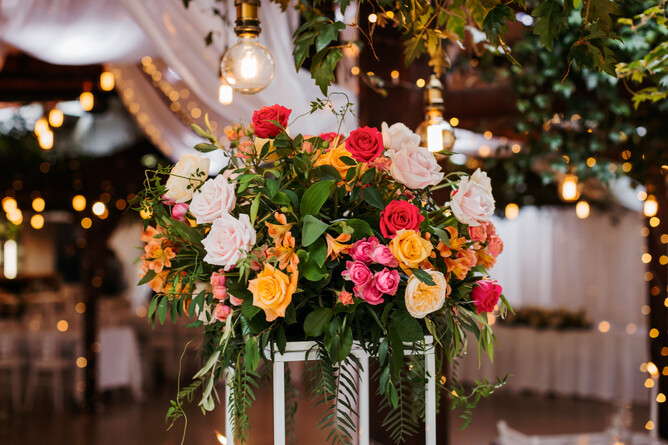 Vibrant colourful flowers in the reception area at Markovina Vineyard Estate in Kumeu