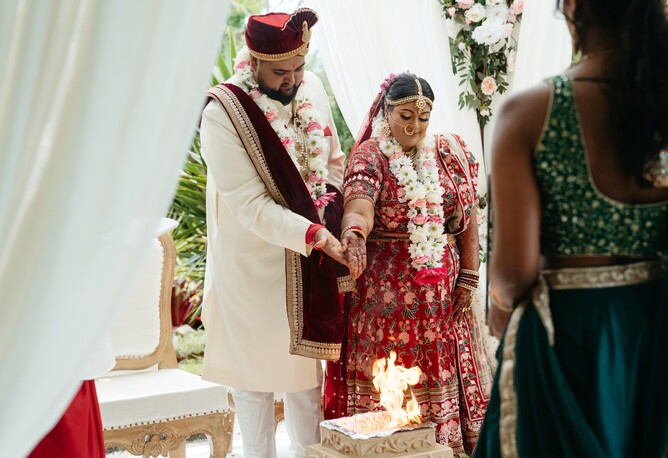 Indian wedding ceremony in a mandap at Markovina Estate in Kumeu, Auckland