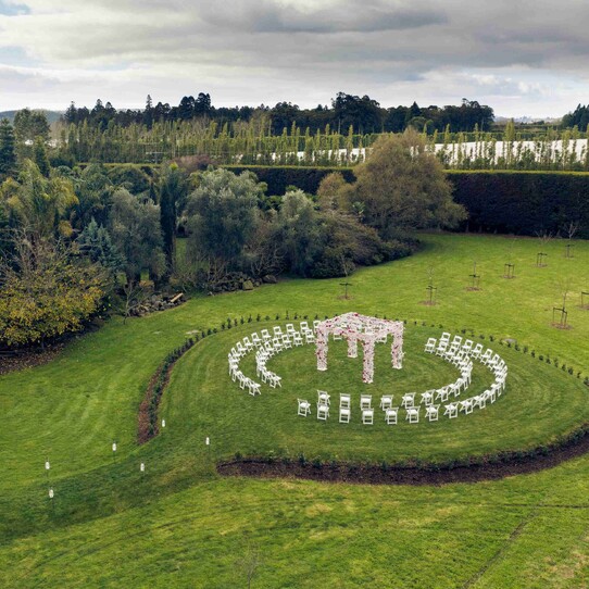 Cherry Blossom Round Wedding Ceremony Drone Photo