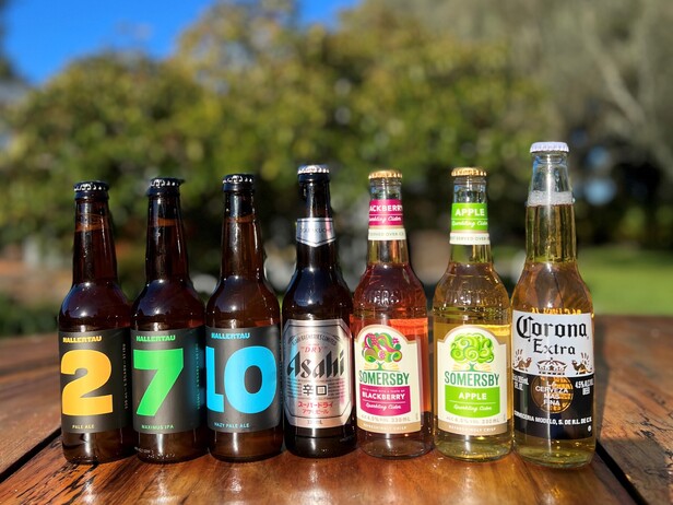 row of craft beers and ciders