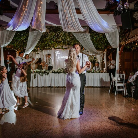 bride and groom dancing