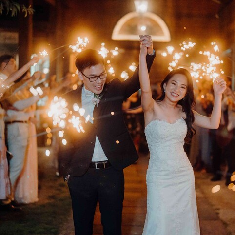 wedding couple walking down the aisle