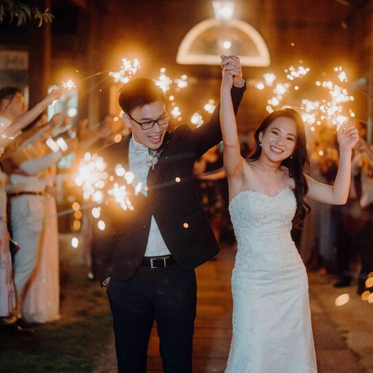 wedding couple walking down the aisle