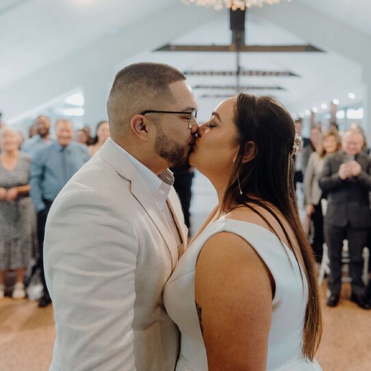 Stone Fireplace Indoor Wedding Ceremony