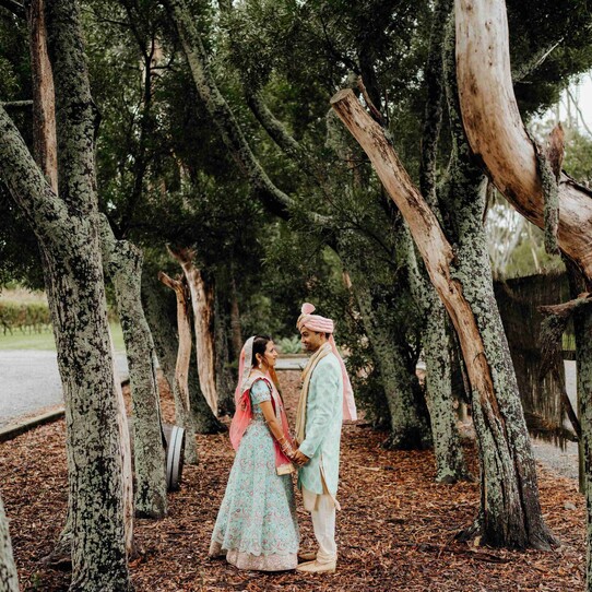 Bride and Groom in Forest