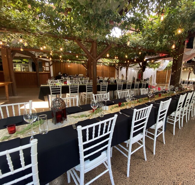 long table set up at Markovina