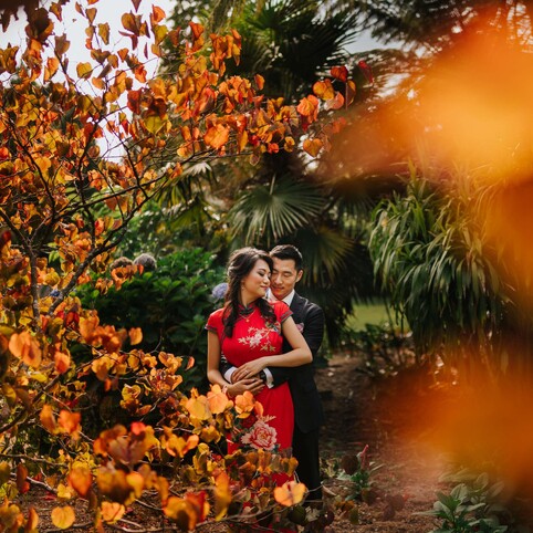 couple posing for engagement