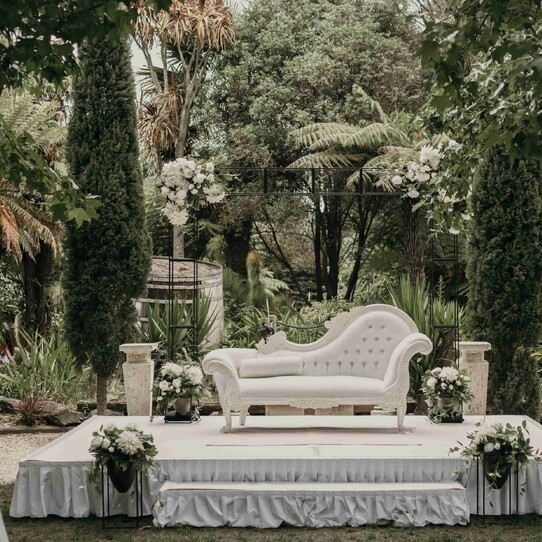 Bridal Couch for Barrel Waterfall Wedding Ceremony