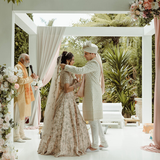 Bride and Groom in Mandap for Indian Wedding Ceremony