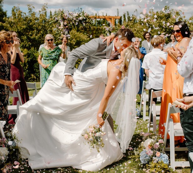 Markovina Vineyard Estate Wedding Venue Happy bridal Couple Kissing