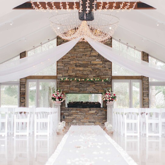 Stone Fireplace Indoor Wedding Ceremony