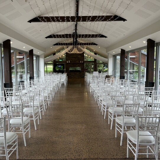 Large Stone Fireplace Indoor Wedding Ceremony