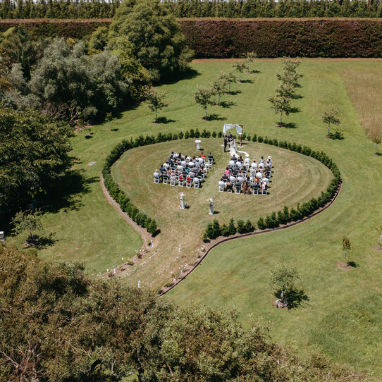 Cherry Blossom Round Wedding Ceremony Drone Photo