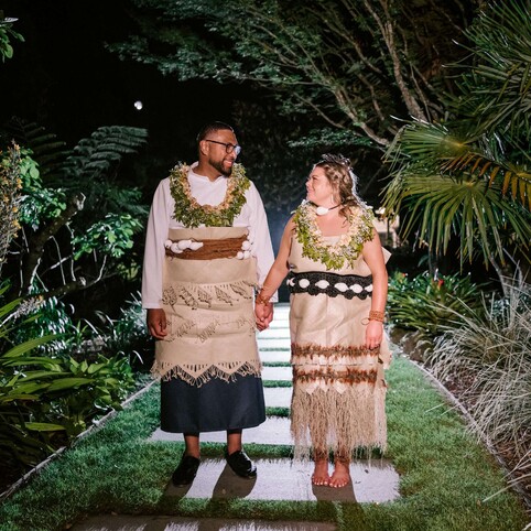 wedding couple in a traditional Tongan clothing