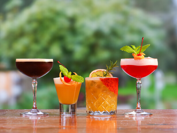 Row of different cocktails