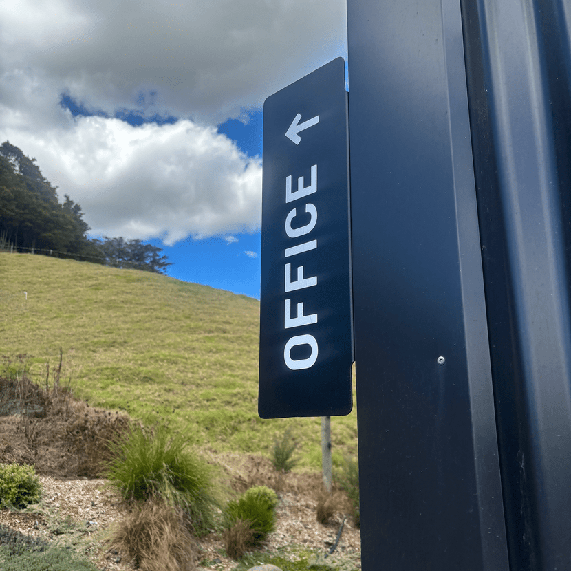 directional sign, office sign, rectangle sign, black sign, steel sign