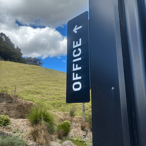 directional sign, office sign, rectangle sign, black sign, steel sign